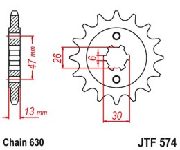 JT ZĘBATKA PRZEDNIA 574 16 YAMAHA XV 1000 '81-82', TR1 '81-85' (57416JT) (ŁAŃC. 630)