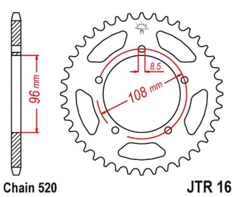 JT ZĘBATKA TYLNA 1516 44 APRILIATUAREG/TUAREG WIND '86-88', GILERA 125 XR/1 '88' (151644JT) (ŁAŃC.520) JT ZĘBATKA TYLNA 1516 44 APRILIATUAREG/TUAREG WIND '86-88', GILERA 125 XR/1 '88' (151644JT) (ŁAŃC.520)