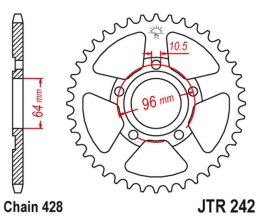 JT ZĘBATKA TYLNA 242 53 HONDA XL 125 R '82-87' (24253JT) (ŁAŃC. 428)