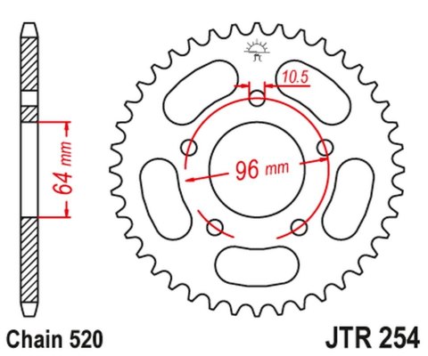JT ZĘBATKA TYLNA 254 43 HONDA CBF 250 '04-'07 (25443JT) (ŁAŃC. 520) JT ZĘBATKA TYLNA 254 43 HONDA CBF 250 '04-'07 (25443JT) (ŁAŃC. 520)