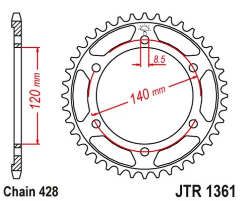 JT ZĘBATKA TYLNA 260 50 HONDA XLR 250 BAJA '88-94' (26050JT) (ŁAŃC428) JT ZĘBATKA TYLNA 260 50 HONDA XLR 250 BAJA '88-94' (26050JT) (ŁAŃC428)