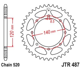 JT ZĘBATKA TYLNA 491 45 KAWASAKI KLE 500 '97-'05 (-1), KLE 500'06-'07 (+1) (49145JT) (ŁAŃC. 520)