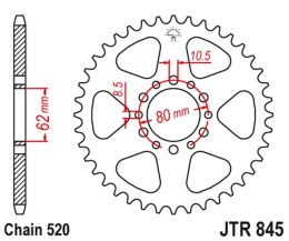 JT ZĘBATKA TYLNA 845 47 YAMAHA XT 250 '80-92 (84547JT) (ŁAŃC. 520) NA ZAMÓWIENIE