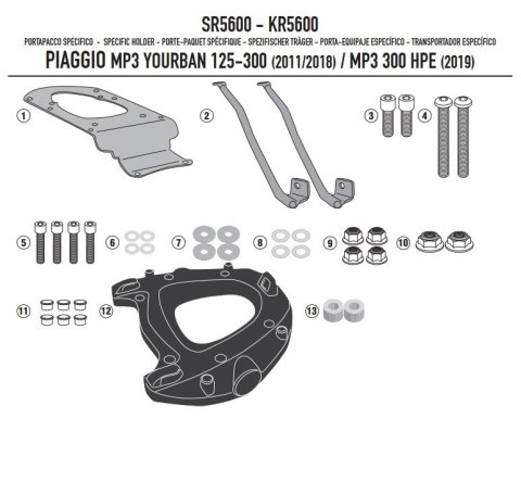 KAPPA STELAŻ KUFRA CENTRALNEGO PIAGGIO MP3 YOURBAN 125/300, HPE 300 '11-'21 (Z PŁYTĄ MONOKEY) KAPPA STELAŻ KUFRA CENTRALNEGO PIAGGIO MP3 YOURBAN 125/300, HPE 300 '11-'21 (Z PŁYTĄ MONOKEY)