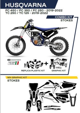 UFO KOMPLET PLASTIKÓW HUKIT622001 PLUS KOMPLET NAKLEJEK (OKLEIN) HUSQVARNA TC 125/250 '19-'22; FC 250/350/450 '19-'22 W ZESTAWIE