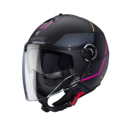 CABERG PROMOCJA KASK OTWARTY JET Z BLENDĄ MODEL RIVIERA V4X GEO KOLOR CZARNY MAT/SZARY/FUKSJA (INTENSYWNY ODCIEŃ RÓŻOWEGO) ROZMI