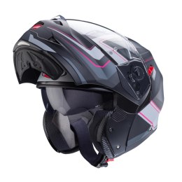 CABERG PROMOCJA KASK SZCZĘKOWY FLIP-UP MODEL DUKE X KOLOR CZARNY MAT/SZARY/SREBRNY/FUKSJA (INTENSYWNY ODCIEŃ RÓŻOWEGO) ROZMIAR M
