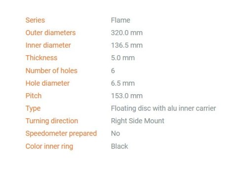 MOTO-MASTER PROMOCJA TARCZA HAMULCOWA PŁYWAJĄCA FLAME PRZÓD 320MM Z ALUMINIOWYM ŚRODKIEM (LEWA) HUSQVARNA,KTM (PATRZ OPIS DODATK MOTO-MASTER PROMOCJA TARCZA HAMULCOWA PŁYWAJĄCA FLAME PRZÓD 320MM Z ALUMINIOWYM ŚRODKIEM (LEWA) HUSQVARNA,KTM (PATRZ OPIS DODATK