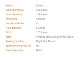 MOTO-MASTER PROMOCJA TARCZA HAMULCOWA PŁYWAJĄCA FLAME PRZÓD 320MM Z ALUMINIOWYM ŚRODKIEM (PRAWA) HUSQVARNA,KTM (PATRZ OPIS DODAT