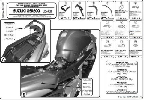KAPPA STELAŻ KUFRA CENTRALNEGO SUZUKI GSR 600 (06-11) ( Z PŁYTĄ MONOLOCK ) KAPPA STELAŻ KUFRA CENTRALNEGO SUZUKI GSR 600 (06-11) ( Z PŁYTĄ MONOLOCK )