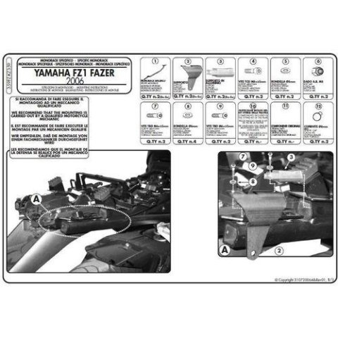 KAPPA STELAŻ KUFRA CENTRALNEGO YAMAHA FZ1 1000 FAZER (06-15) ( BEZ PŁYTY ) KAPPA STELAŻ KUFRA CENTRALNEGO YAMAHA FZ1 1000 FAZER (06-15) ( BEZ PŁYTY )
