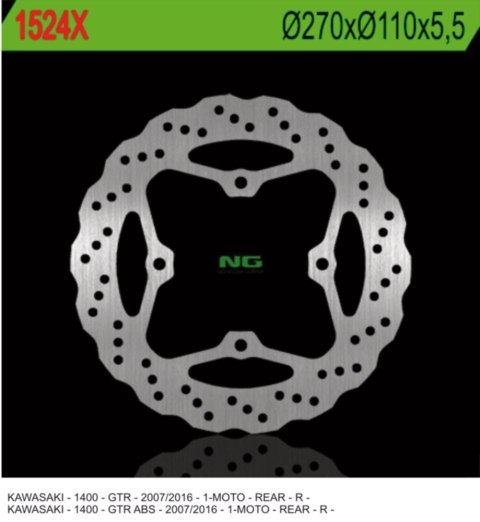 NG TARCZA HAMULCOWA TYŁ KAWASAKI GTR 1400 '07-'18 (270X110X5,5MM) (4 OTWORY 10,5MM) WAVE NG TARCZA HAMULCOWA TYŁ KAWASAKI GTR 1400 '07-'18 (270X110X5,5MM) (4 OTWORY 10,5MM) WAVE