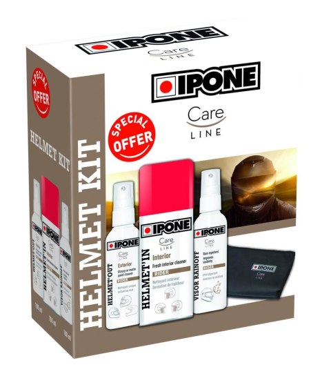 IPONE HELMET KIT ZESTAW DO PIELĘGNACJI KASKU (HELMET OUT, HELMET IN, VISOR RAINOFF, MICROFIBRA) (CARELINE) (4) IPONE HELMET KIT ZESTAW DO PIELĘGNACJI KASKU (HELMET OUT, HELMET IN, VISOR RAINOFF, MICROFIBRA) (CARELINE) (4)