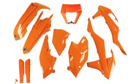 UFO KOMPLET PLASTIKÓW (FULL KIT) Z OSŁONAMI TELESKOPÓW (AMORTYZATORÓW) KTM EXC/EXC-F TPI '17-'19 Z OSŁONĄ LAMPY KOLOR POMARAŃCZO