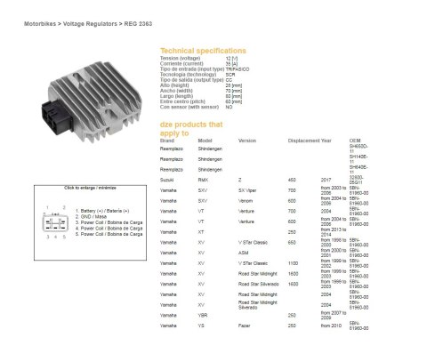 DZE REGULATOR NAPIĘCIA YAMAHA XT 250 '13-'14; YBR 250 '07-'09; XV 650 DRAG STAR '98-'00; XV 1600 ROAD STAR '99-03 (OEM-5BN-81960 DZE REGULATOR NAPIĘCIA YAMAHA XT 250 '13-'14; YBR 250 '07-'09; XV 650 DRAG STAR '98-'00; XV 1600 ROAD STAR '99-03 (OEM-5BN-81960