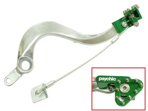 PSYCHIC DŹWIGNIA HAMULCA NOŻNEGO KAWASAKI KXF 450 '06-'20, KLX 450R 08-19 KOLOR SREBRNY Z ZIELONĄ STOPKĄ