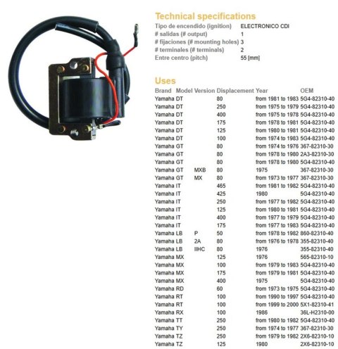 DZE CEWKA ZAPŁONOWA YAMAHA DT/YZ/IT/MX/RD (5G4-82310-40) DZE CEWKA ZAPŁONOWA YAMAHA DT/YZ/IT/MX/RD (5G4-82310-40)