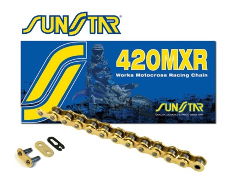 SUNSTAR ŁAŃCUCH NAPĘDOWY 420MXR-130G (420NZ3) MOTOCROSS DO 150 CCM (KOLOR ZŁOTY) (22,2KN) OTWARTY + ZAPINKA