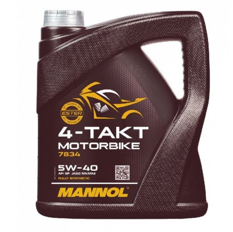 MANNOL OLEJ SILNIKOWY 4T MOTORBIKE 5W40 4L SYNTETYCZNY ESTER TECHNOLOGY (JASO MA/MA2) (7814) (20)