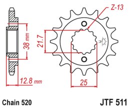 JT ZĘBATKA PRZEDNIA 511 16 KAWASAKI KLR 650 '90-'14 (51116JT) (ŁAŃC. 520)