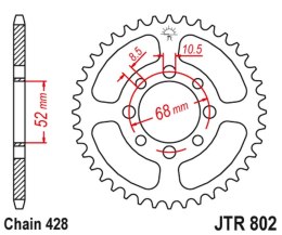 JT ZĘBATKA TYLNA 802 42 SUZUKI TS 80 '81-82, GT 100 '76, RM 80 '77, RV 90 '73-77, KAWASAKI KE 100 '76-81, KV 100 '77-88, G 3/4/5