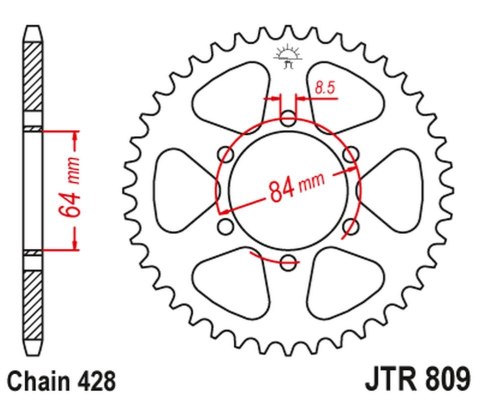 JT ZĘBATKA TYLNA 809 51 KREIDLER 125 SUPERMOTO '07-08, TS 125 '73-77 (JTR809.51) (ŁAŃC. 428) JT ZĘBATKA TYLNA 809 51 KREIDLER 125 SUPERMOTO '07-08, TS 125 '73-77 (JTR809.51) (ŁAŃC. 428)