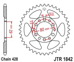 JT ZĘBATKA TYLNA 842 50 YAMAHA YZ 80 '81-83', DT 125/175 '74-77',TW 125 '99-02', TW 200 '89-', XT 350 '85-00' (84250JT) (ŁAŃC428