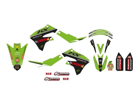 BLACKBIRD KOMPLET NAKLEJEK (OKLEIN) KAWASAKI KX 250F '21-'23, KX 450F '19-'24 REPLICA KAWASAKI RACING F&H 22 KOLOR ZIELONY CZARN BLACKBIRD KOMPLET NAKLEJEK (OKLEIN) KAWASAKI KX 250F '21-'23, KX 450F '19-'24 REPLICA KAWASAKI RACING F&H 22 KOLOR ZIELONY CZARN