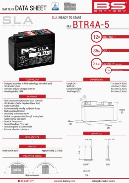 BS AKUMULATOR BTR4A-5 (FA ) (YTR4A-BS) 12V 2,3AH 113X48X85X BEZOBSŁUGOWY - ZALANY (35A) (12)