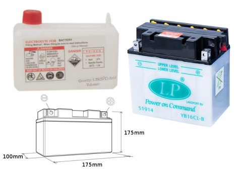 LANDPORT AKUMULATOR YB16CLB (MD LB16CL-B) 12V 19AH 175X100X175 OBSŁUGOWY - ELEKTROLIT OSOBNO (2) UE2019/1148 LANDPORT AKUMULATOR YB16CLB (MD LB16CL-B) 12V 19AH 175X100X175 OBSŁUGOWY - ELEKTROLIT OSOBNO (2) UE2019/1148