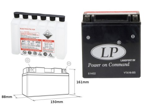 LANDPORT AKUMULATOR YTX16-BS (MA LTX16-BS) 12V 14AH 152X88X161 BEZOBSŁUGOWY - ELEKTROLIT OSOBNO (4) UE2019/1148 LANDPORT AKUMULATOR YTX16-BS (MA LTX16-BS) 12V 14AH 152X88X161 BEZOBSŁUGOWY - ELEKTROLIT OSOBNO (4) UE2019/1148