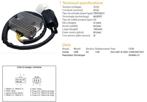 DZE REGULATOR NAPIĘCIA HONDA CBR 1100XX '01-'03 (SH689A-12) (31600-MAT-D51) (ESR685)