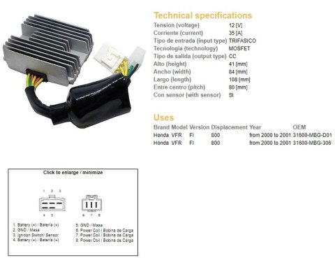 DZE REGULATOR NAPIĘCIA HONDA VFR 800 FI '00-'01 (35A) (3160-MBG-D01) (ESR691) DZE REGULATOR NAPIĘCIA HONDA VFR 800 FI '00-'01 (35A) (3160-MBG-D01) (ESR691)