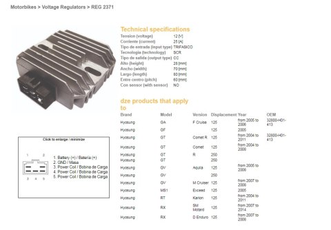DZE REGULATOR NAPIĘCIA HYOSUNG GA/GF/GT/GV/RX 125 '04-'11 (32800-H01-413) (12V/25A) DZE REGULATOR NAPIĘCIA HYOSUNG GA/GF/GT/GV/RX 125 '04-'11 (32800-H01-413) (12V/25A)