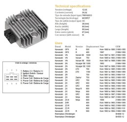DZE REGULATOR NAPIĘCIA KAWASAKI VN 750/1500; ZN 700/1100; ZR 750 '91-'93; ZX 400/550/600; ZZ-R 400/500/600 (RGU-403, ESR260) (21