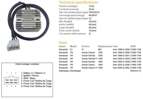DZE REGULATOR NAPIĘCIA KAWASAKI W 650 '99-'05; VN 1500 VULCAN '96-'08; VN 1600 '00-'08 (21066-1106) (ESR264) (SH541G-12) DZE REGULATOR NAPIĘCIA KAWASAKI W 650 '99-'05; VN 1500 VULCAN '96-'08; VN 1600 '00-'08 (21066-1106) (ESR264) (SH541G-12)