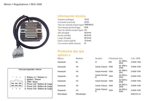 DZE REGULATOR NAPIĘCIA KAWASAKI W 650 '99-'05; VN 1500 VULCAN '96-'08; VN 1600 '00-'08 (21066-1106) (ESR264) (SH541G-12) DZE REGULATOR NAPIĘCIA KAWASAKI W 650 '99-'05; VN 1500 VULCAN '96-'08; VN 1600 '00-'08 (21066-1106) (ESR264) (SH541G-12)