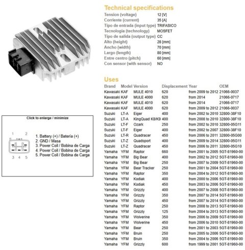 DZE REGULATOR NAPIĘCIA YAMAHA YFM 125/250/350/400/450/600/660 (RAPROR;BIG BEAR; KODIAK;GRIZZLY; BRUIN); SUZUKI LTZ400 QUADRACER; DZE REGULATOR NAPIĘCIA YAMAHA YFM 125/250/350/400/450/600/660 (RAPROR;BIG BEAR; KODIAK;GRIZZLY; BRUIN); SUZUKI LTZ400 QUADRACER;
