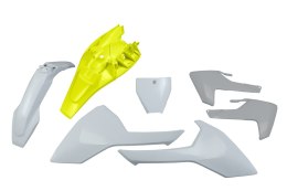 UFO 2024/11 KOMPLET PLASTIKÓW HUSQVARNA TC 85 '18-'24 KOLOR OEM '23-'24 ( BIAŁY / ŻÓŁTY / SZARY ) (HU620E999D)