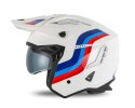 UFO KASK SHERATAN JET / TRIAL Z BLENDĄ PRZECIWSŁONECZNĄ KOLOR BIAŁY NIEBIESKI CZERWONY ROZMIAR XL ( ECE 22R06 ) - KOLEKCJA 2025