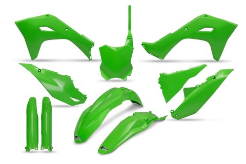 UFO KOMPLET PLASTIKÓW (FULL KIT) Z OSŁONAMI TELESKOPÓW (AMORTYZATORÓW) KAWASAKI KXF 450 '24, KOLOR OEM ZIELONY UFO KOMPLET PLASTIKÓW (FULL KIT) Z OSŁONAMI TELESKOPÓW (AMORTYZATORÓW) KAWASAKI KXF 450 '24, KOLOR OEM ZIELONY