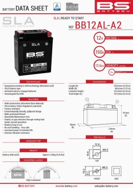 BS AKUMULATOR BB12AL-A2 (FA) (YB12AL-A2) 12V 12AH 135X81X161 BEZOBSŁUGOWY - ZALANY (150A) (5)
