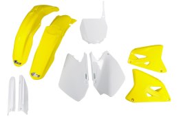 UFO 2024/11 KOMPLET PLASTIKÓW (FULL KIT) Z OSŁONAMI TELESKOPÓW (AMORTYZATORÓW) SUZUKI RM 125 / 250 '06-'24 KOLOR OEM ( BIAŁY / Ż