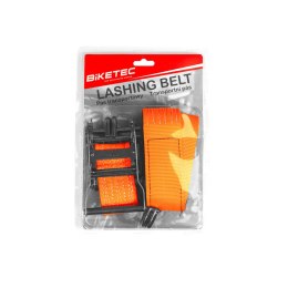 BIKETEC PAS TRANSPORTOWY Z HAKIEM 50MM X 4M OBCIĄŻENIE DO 2000KG, 2 PASY, KOLOR POMARAŃCZOWY