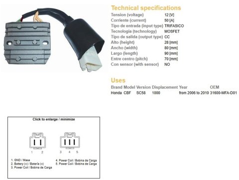 DZE REGULATOR NAPIĘCIA HONDA CBF1000 '06-'10 (SC58) (31600-MFA-D01) MOSFET (50A) DZE REGULATOR NAPIĘCIA HONDA CBF1000 '06-'10 (SC58) (31600-MFA-D01) MOSFET (50A)