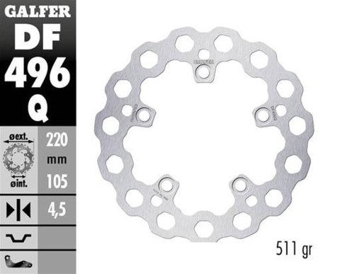 GALFER TARCZA HAMULCOWA TYŁ YAMAHA YZF-R6 '03-'23; YZF-R1 '04-'23; MT-10 '16- (CUBIQ FIXED) (220X105X5MM) GALFER TARCZA HAMULCOWA TYŁ YAMAHA YZF-R6 '03-'23; YZF-R1 '04-'23; MT-10 '16- (CUBIQ FIXED) (220X105X5MM)