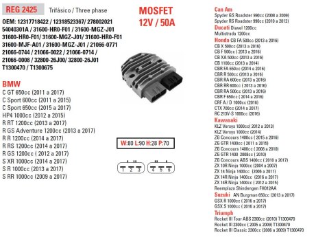 DZE REGULATOR NAPIĘCIA APRILIA; BMW; CAN AM; DUCATI; HONDA; KAWASAKI; SUZUKI; TRIUMPH; YAMAHA (50A) DZE REGULATOR NAPIĘCIA APRILIA; BMW; CAN AM; DUCATI; HONDA; KAWASAKI; SUZUKI; TRIUMPH; YAMAHA (50A)