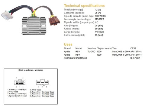 DZE REGULATOR NAPIĘCIA APRILIA RSV 1000 '04-'08; TUONO 1000 '06-'09 (SH579GA) (AP8127144) (ESR549) DZE REGULATOR NAPIĘCIA APRILIA RSV 1000 '04-'08; TUONO 1000 '06-'09 (SH579GA) (AP8127144) (ESR549)