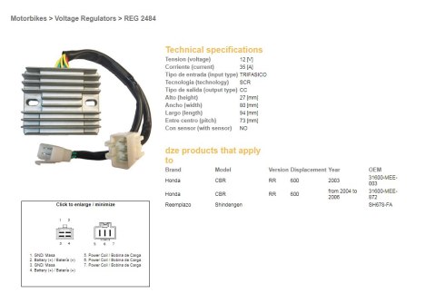 DZE REGULATOR NAPIĘCIA HONDA CBR 600RR '03-'06 (SH678-FA) (31600-MEE-872) DZE REGULATOR NAPIĘCIA HONDA CBR 600RR '03-'06 (SH678-FA) (31600-MEE-872)