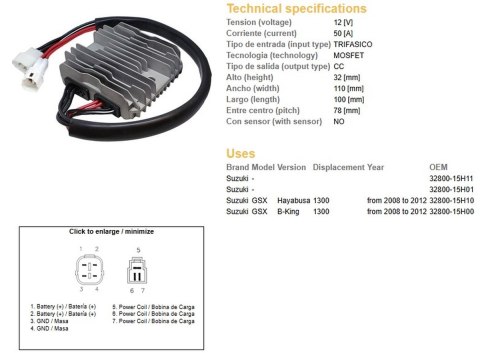 DZE REGULATOR NAPIĘCIA SUZUKI GSXR 1300 HAYABUSA '08-'12; B-KING 1300 '08-'12 (50A) (OEM:32800-15H10) DZE REGULATOR NAPIĘCIA SUZUKI GSXR 1300 HAYABUSA '08-'12; B-KING 1300 '08-'12 (50A) (OEM:32800-15H10)